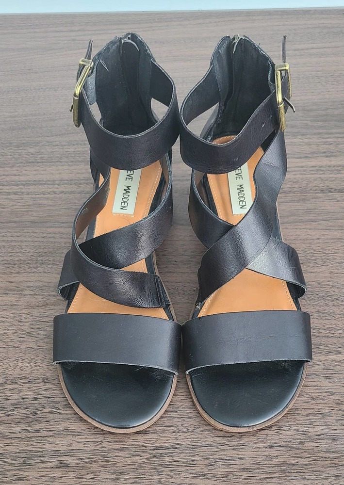 Steve Madden Raeleen Black Strappy Chunk Sandals Women's 7M